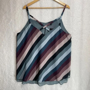 Torrid Blue/Gray Striped Cami Top, Size 1X (14-16) Sleeveless Chiffon NWT